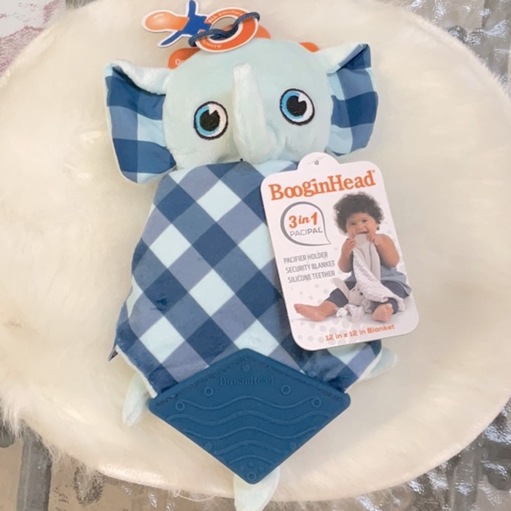 Booginhead pacifier holder, security blanket with silicone teether